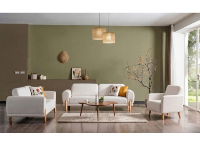Wohnzimmer Set 2x 3-Sitzer Sofa, Sessel Weiß Minimalistisches Design