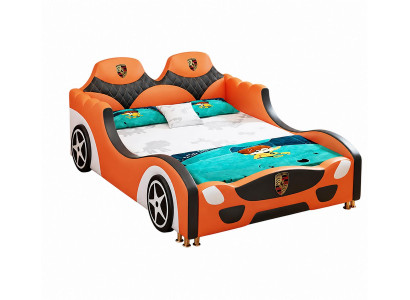 Orangefarbenes Kinderbett Auto LED-Beleuchtung  Bett für Jungen