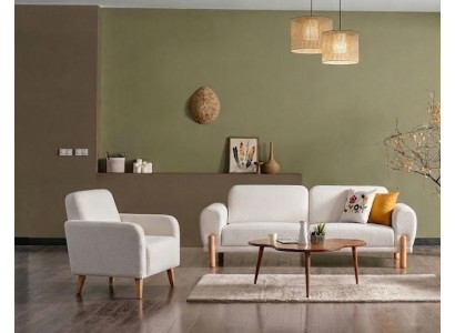 Wohnzimmer Set: 3-Sitzer Sofa, Sessel Weiß Minimalistisches Design