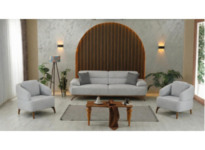 Wohnzimmer Set: 3-Sitzer Sofa, x2 Sessel Weiß Minimalistisches Design