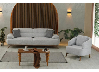 Wohnzimmer Set: 3-Sitzer Sofa, Sessel Weiß Minimalistisches Design