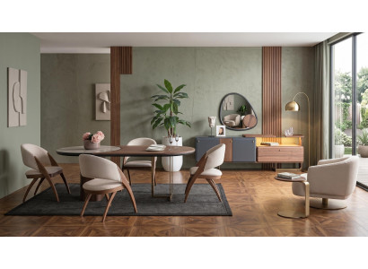 Moderne Essgruppe ovalem Esstisch mit 4x Stühle Designer Sideboard
