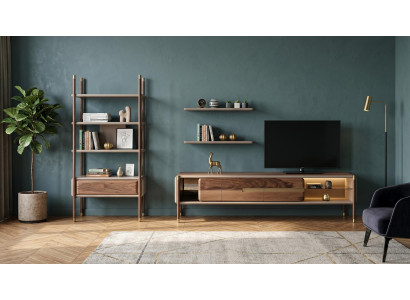 Elegante Wohnwand Wohnzimmer TV-Lowboard mit Regal Luxusmöbel