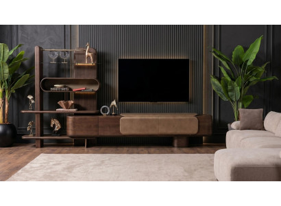 Wohnzimmer Set Luxus Wohnwand Braun TV-Lowboard mit Standregal
