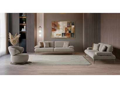 Sofa Set 3 Sitzer Sessel Beige Modern Luxus Design Polster Garnitur