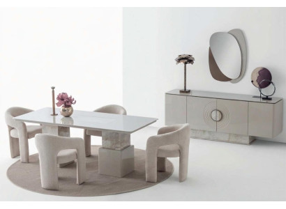 Beiges Esszimmer Set Luxuriöser Küchentisch Sideboard 4x Edle Stühle