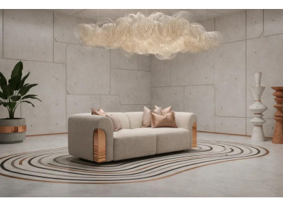 Elegantes Beige Curved Lounge Sofa Boucle Stoff mit Kupfer Elementen