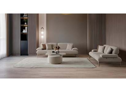 Sofa Set 3 Sitzer Couchtisch Hocker Modern Beige Edel Luxus Garnitur
