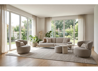Sofa Set 3 Sitzer Sessel Couchtisch Hocker Modern Beige Edel Garnitur