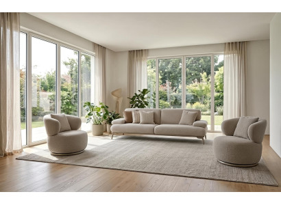 Sofa Set 3 Sitzer Sessel Modern Beige Edel Luxus Couch Garnitur Design