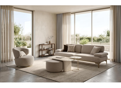 Sofa Set Sessel Couchtisch Hocker Regal Modern Beige Luxus Design