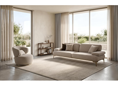 Sofa Set Sessel Regal Modern Beige Edel Luxus Wohnzimmer Garnitur