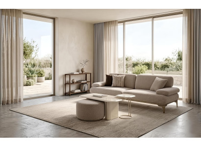Sofa Set 3 Sitzer Couchtisch Hocker Regal Modern Beige Luxus Garnitur