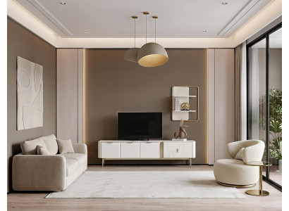 TV Lowboard Set Wandregal Modern Beige Edel Luxus Wohnzimmer Kommode