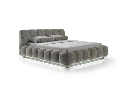 Bett Polsterbett Doppelbett Modern Grau Edel Luxus Design Boucle LED
