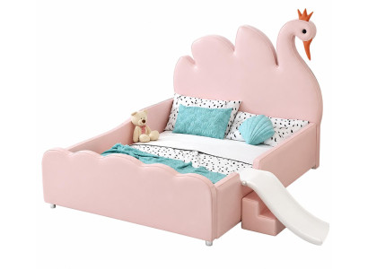 Rosa Kinderbett Bett Schwan multifunktional mit Seitengittern