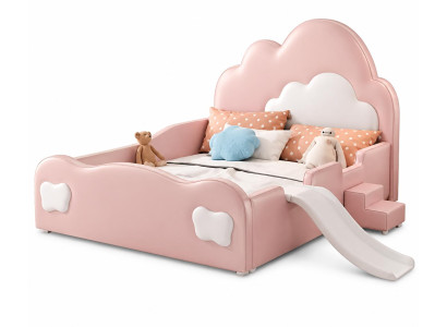 Rosa Kinderbett mit Rutsche und Treppe Bett für Mädchen multifunktional