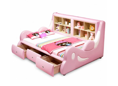 Rosa Kinderbett mit Regalen und Schubladen Bett für Mädchen