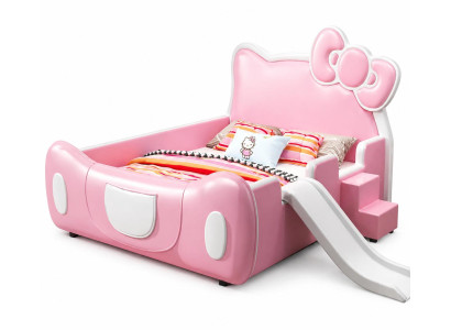 Rosa Kinderbett mit Trittstufe und Rutsche Hello Kitty Bett für Mädchen