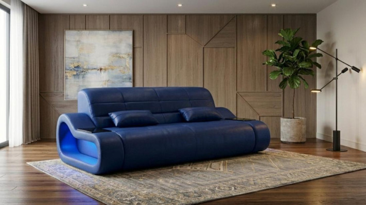 2-Sitzer Ledersofa Modern Braun Elegant LED Ablage Komfort Design *