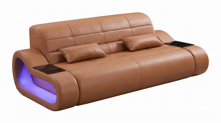 2-Sitzer Ledersofa Modern Braun Elegant LED Ablage Komfort Design *