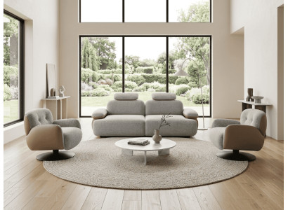 Elegante Wohnzimmer Polstergarnitur Moderner 3-Sitzer 2x Sessel