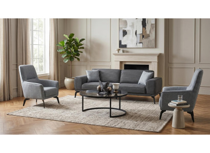 Sofa set 3-Sitzer Sofa Stühle(2x) Modern Schwarz Grau Anthrazit Stilvoll