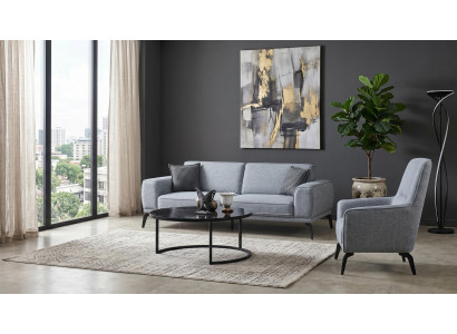 Sofa set 3-Sitzer Sofa Sessel Modern Schwarz Grau Anthrazit Stilvoll