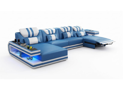 Modern Ecksofa L-Form Blau LED Sofa Couch Elegant Design Premium *
