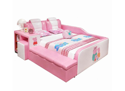 Rosa Kinderbett mit Regalen Peppa für Mädchen multifunktional
