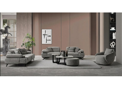 Sofa Set 3-Sitzer Beistelltisch Modern Grau Edel Luxus Garnitur Design