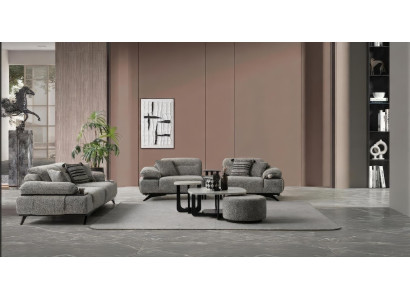 Sofa Set 3 Sitzer Sessel Couchtisch Hocker Beistelltisch Modern Grau