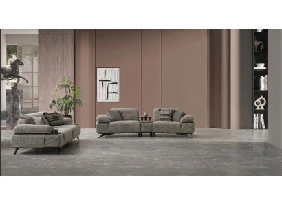 Sofa Set 3 Sitzer Beistelltisch Modern Grau Edel Luxus Garnitur Design