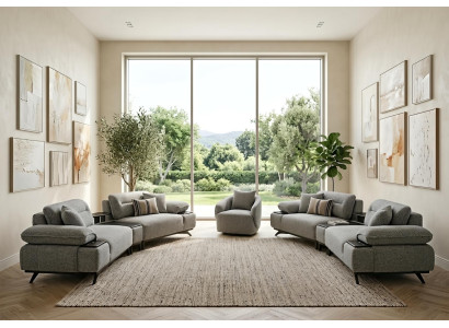 Sofa Set 3 Sitzer Sessel Modern Grau Edel Luxus Garnitur Couch Design