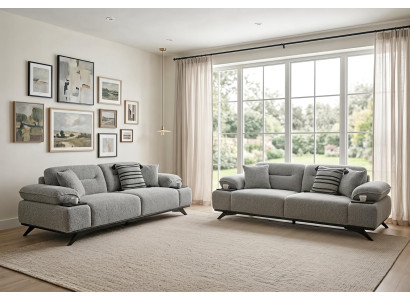 Sofa Set 3 Sitzer Modern Grau Edel Luxus Wohnzimmer Garnitur Design