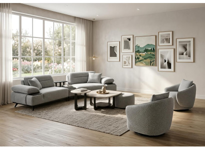 Sofa Set 3 Sitzer Sessel Couchtisch Hocker Modern Grau Edel Luxus