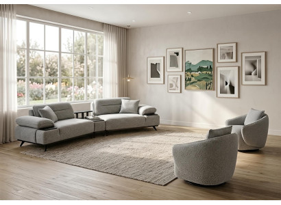 Sofa Set 3 Sitzer Sessel Beistelltisch Modern Grau Edel Luxus Garnitur