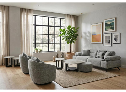 Sofa Set Sessel Couchtisch Hocker Beistelltisch Modern Grau Edel Luxus
