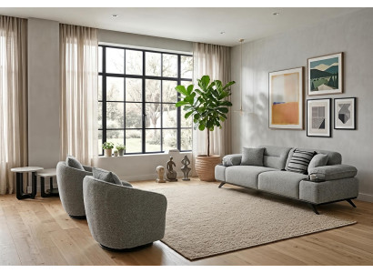 Sofa Set 3 Sitzer Sessel Modern Grau Edel Luxus Wohnzimmer Garnitur