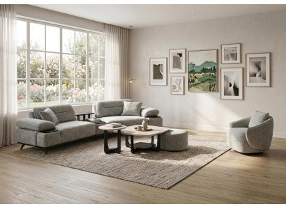 Sofa Set Sessel Couchtisch Hocker Beistelltisch Modern Grau Edel Luxus