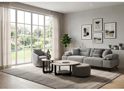 Sofa Set Sessel Couchtisch Hocker Beistelltisch Modern Grau Edel Luxus