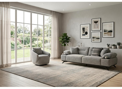 Sofa Set Sessel Modern Grau Edel Luxus Wohnzimmer Garnitur Design