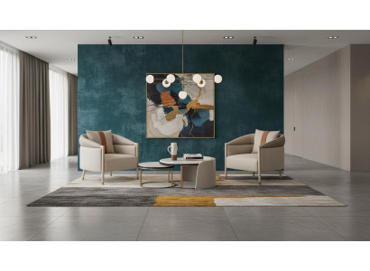 Beige Wohnzimmer Set mit 2 Sesseln Couchtisch und Beistelltisch