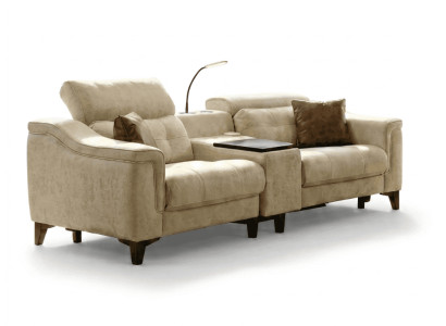 Luxuriöser Beiger 2-Sitzer Polstercouch Integrierter Edler Tisch
