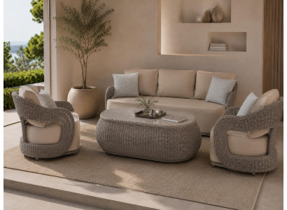 Designer Wohnzimmer Polster Set Ledersofa 2x Sessel Couchtisch