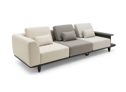 Sofa 4-Sitzer modern weiß Wohnzimmer elegant Minimalismus Holz