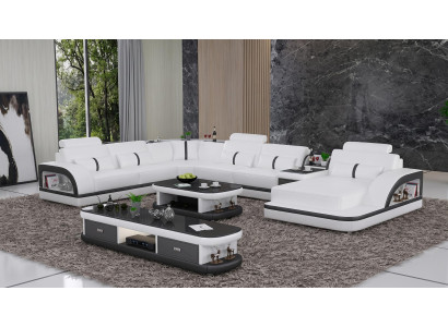 Modern Wohnlandschaft U-Form Couchtisch Weiß LED Sofa Set TV-Möbel