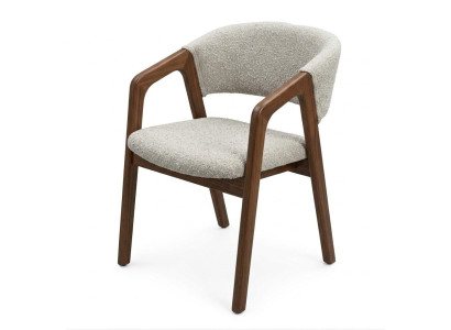 Stuhl beige braun Armlehnen aus Holz modern elegant Wohnzimmer Komfort
