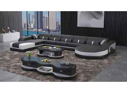 Modern Wohnlandschaft U-Form Couchtisch Schwarz LED Sofa Set TV-Möbel