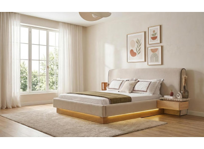 Bett Schlafzimmer Set Nachttisch Modern Beige Edel Luxus Polsterbett